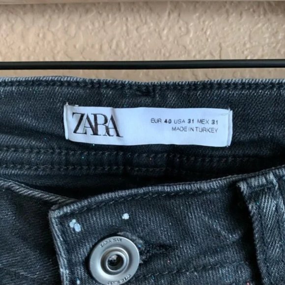Zara Jeans Zara Black Paint Splatter Skinny Distressed Jeans Button